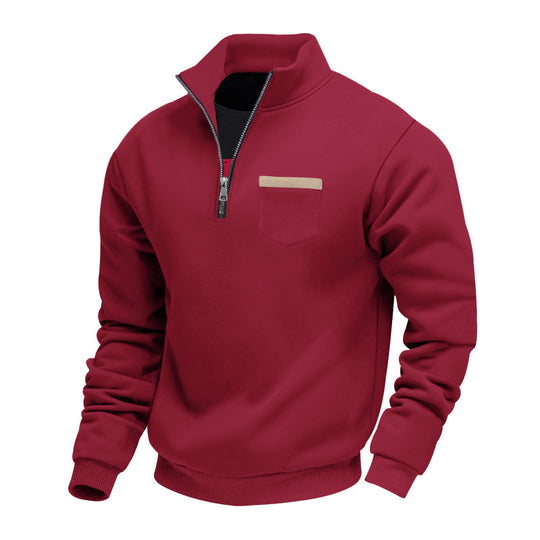 Herren nan Sweatshirt mit halbem Reißverschluss Stehkragen und Brusttasche R&B