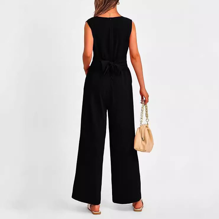 Damen Eleganter Jumpsuit mit taillierter Silhouette und V-Ausschnitt R&B