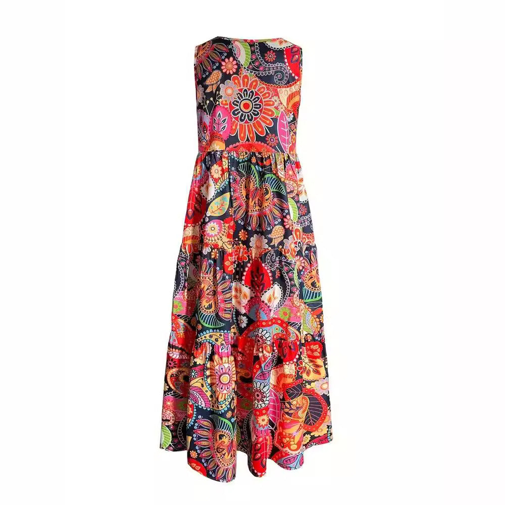 Damen nan stufenförmiges Boho-Maxikleid mit V-Ausschnitt und geraffter Unterbrustnaht R&B