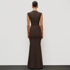 Damen Elegantes Schmalgeschossenes Maxikleid mit hohem Kragen R&B