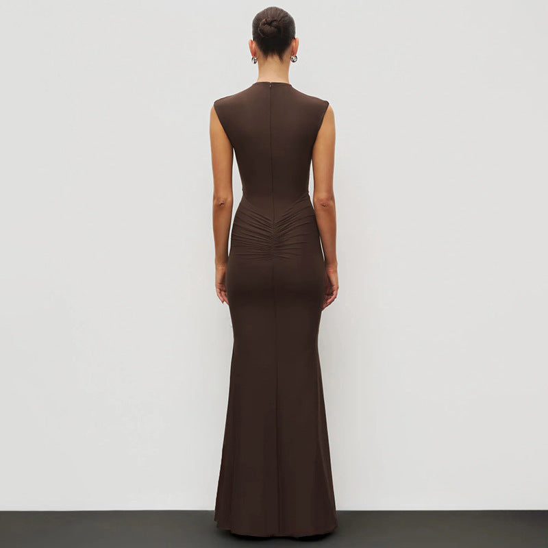 Damen Elegantes Schmalgeschossenes Maxikleid mit hohem Kragen R&B