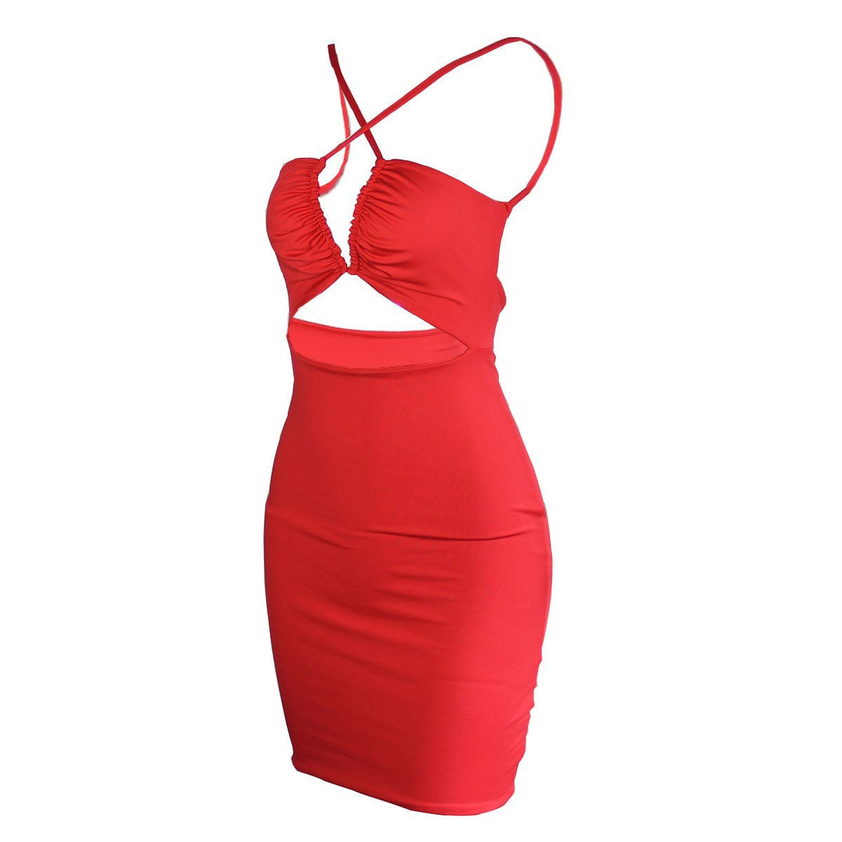 Damen figurbetontes Minikleid mit gekreuzten Spaghettiträgern und kreativem Cut-Out-Design R&B