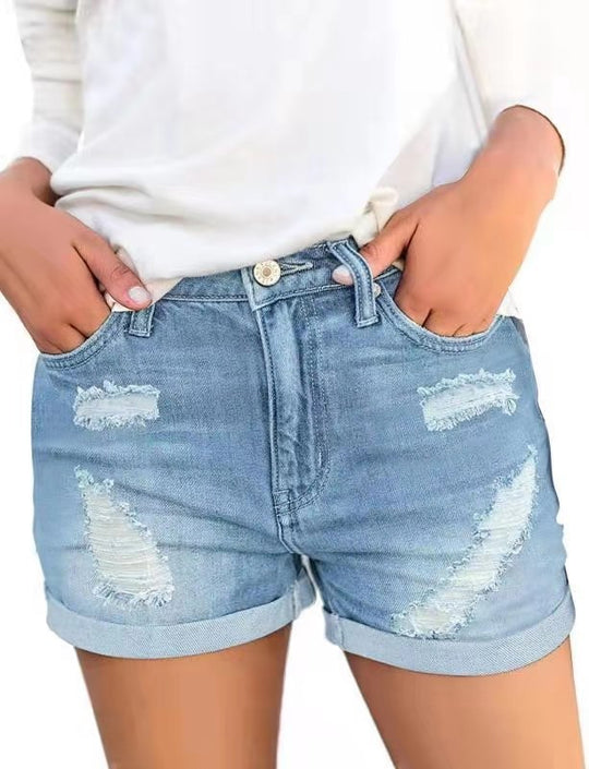 Damen Jeansshorts mit modischen Rissdetails und lässigem Schnitt R&B