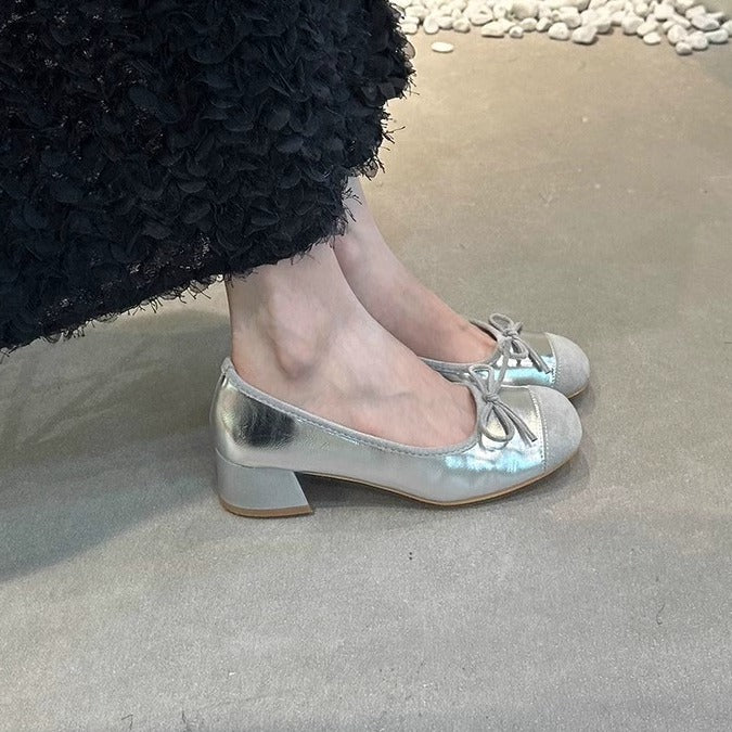 Damen Ballerinas mit glänzender Oberfläche und niedlichem Schleifen-Detail R&B
