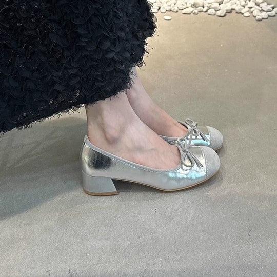 Damen Ballerinas mit glänzender Oberfläche und niedlichem Schleifen-Detail R&B