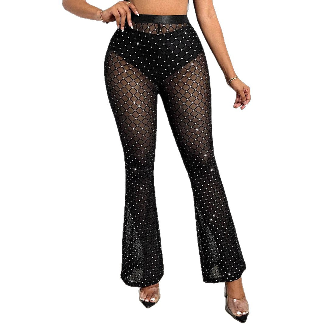 Damen Glamouröse Netzhose mit Struktur und Glitzersteinchen R&B