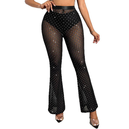 Damen Glamouröse Netzhose mit Struktur und Glitzersteinchen R&B
