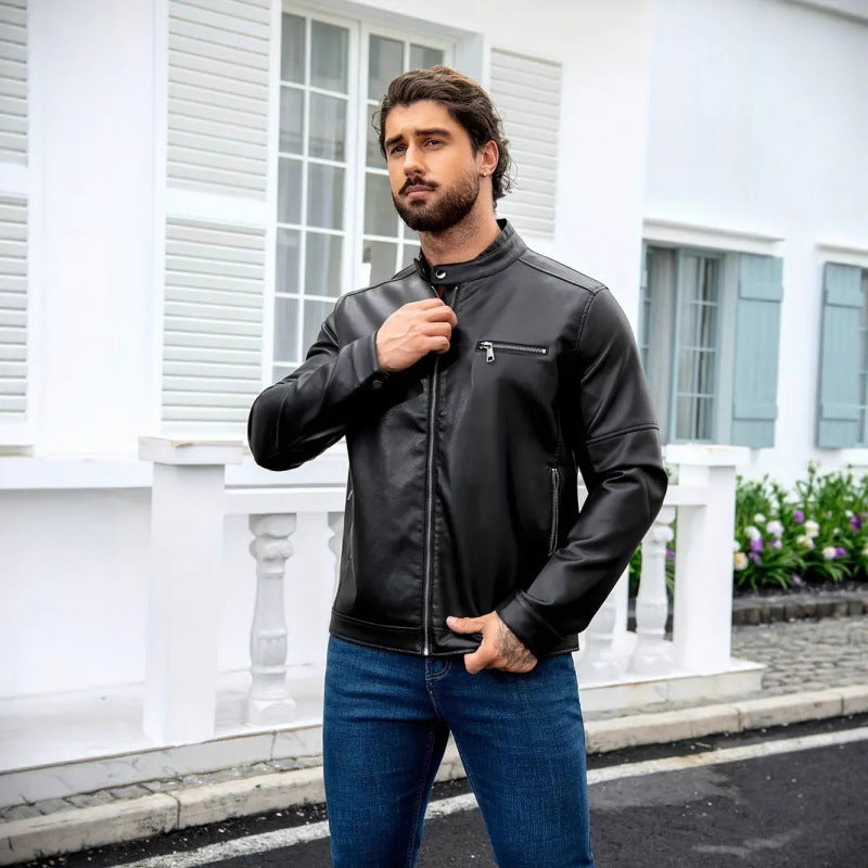 Herren Kunstlederjacke mit modernem Kragen