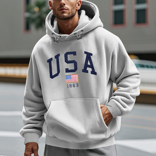 Herren Kuscheliger Fleece Hoodie mit USA-Print R&B