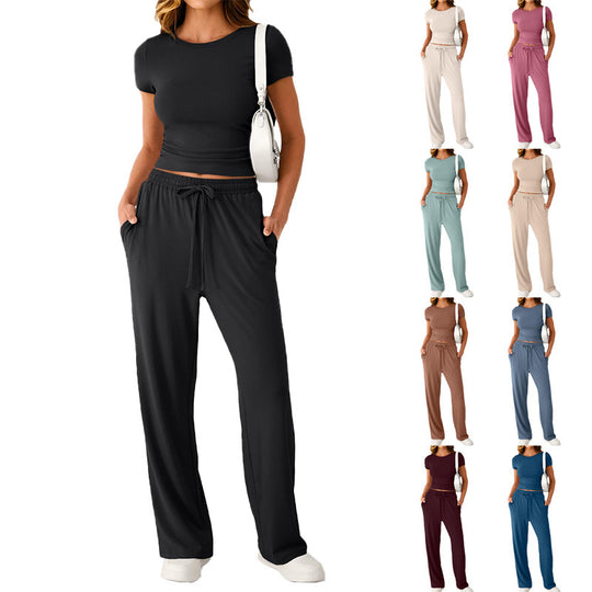Damen lässiger Freizeitanzug mit kurzen Ärmel und weiten Hosen R&B