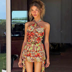 Damen Rüschenkleid mit floralen Motiven und verstellbarem Träger R&B