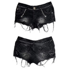 Damen Modische Destroyed Denim-Shorts mit Nieten