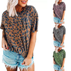 Damen lässiges Leoprint T-Shirt mit weichem Stoff und lockerer Passform R&B