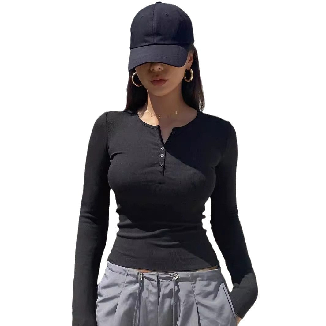 Damen Langarmshirt mit Knopfleiste R&B