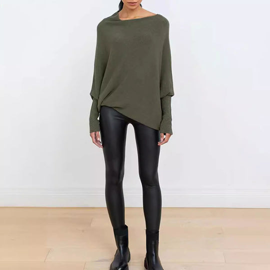 Damen Oversized Pullover mit asymmetrischem Schnitt und weitem Kragen R&B