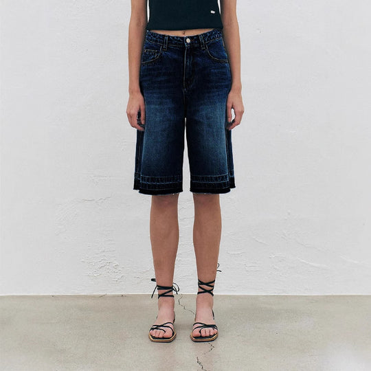 Damen Hoch taillierte Denim-Shorts mit weitem Bein und modischer Struktur R&B