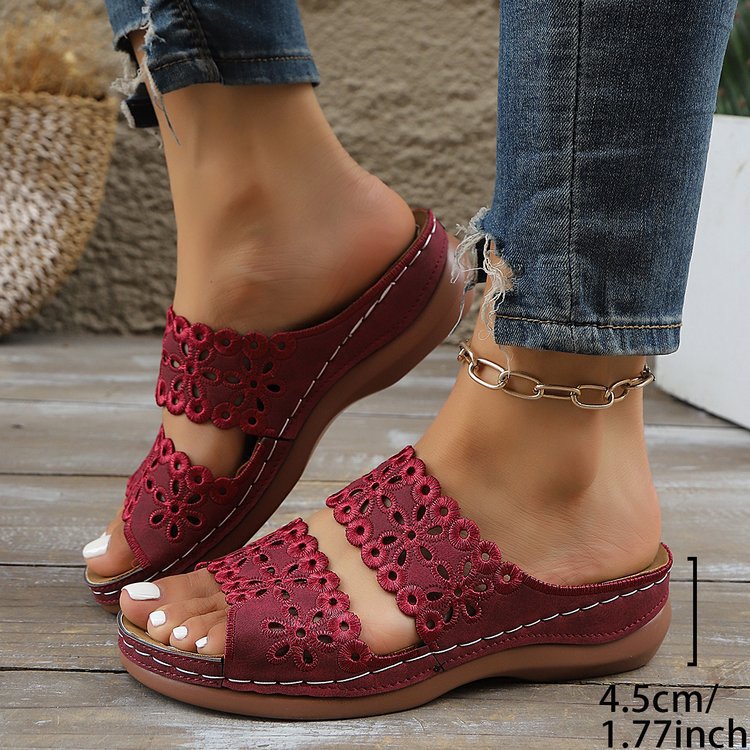 Damen Zehentrenner-Sandalen mit dekorativem Lochmuster und komfortabler Fußbett R&B