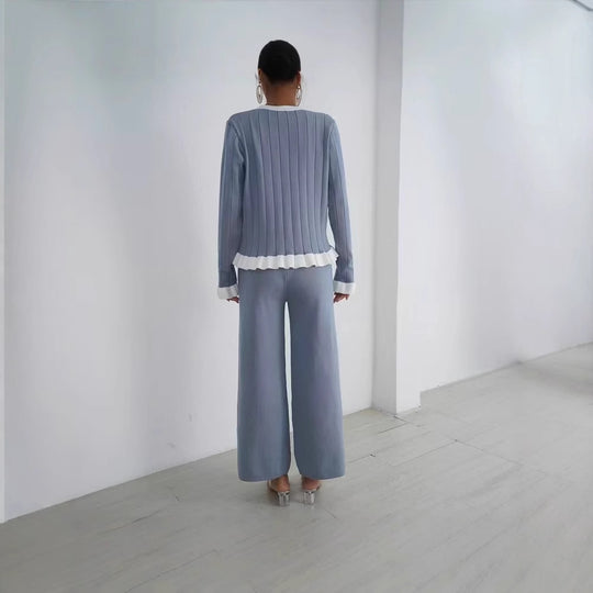 Damen Eleganter Strickanzug mit feinen Rippdetails und zeitlosem Design R&B