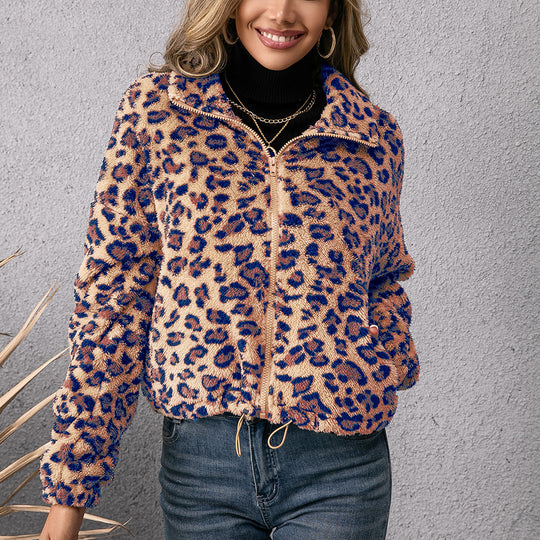 Damen Fleecejacke mit Leoparddruck und seitlichen Taschen R&B