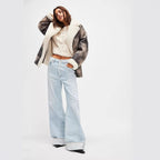 Damen Weit geschnittene High-Waist Jeans mit modischem Saum R&B