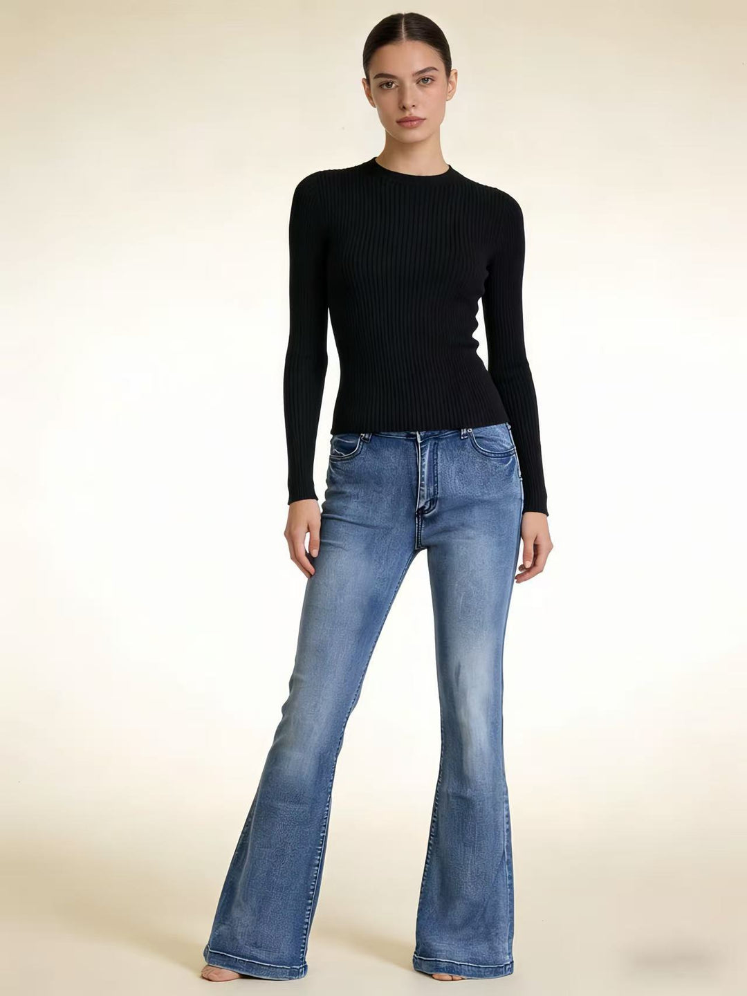 Damen elegantes cropped Oberteil mit Puffärmeln und Vintage-Stickerei R&B
