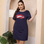 Damen lässiges Freizeitkleid mit verspieltem Lippen-Motiv R&B