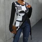 Damen Langarmshirt mit grafischem Muster und asymmetrischem Saum R&B