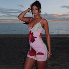 Damen Figurbetontes Minikleid mit Blumenprint und tiefem V-Ausschnitt R&B