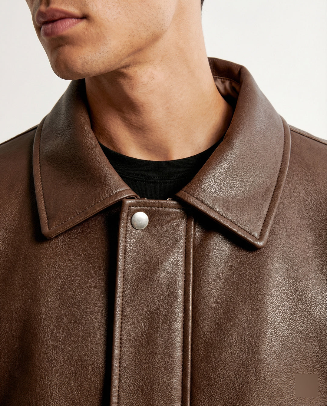 Damen grainierte Nappa-Optik Blousonjacke mit Hemdkragen elastischem Saum und verdeckter Druckknopfleiste R&B
