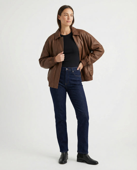 Damen grainierte Nappa-Optik Blousonjacke mit Hemdkragen elastischem Saum und verdeckter Druckknopfleiste R&B