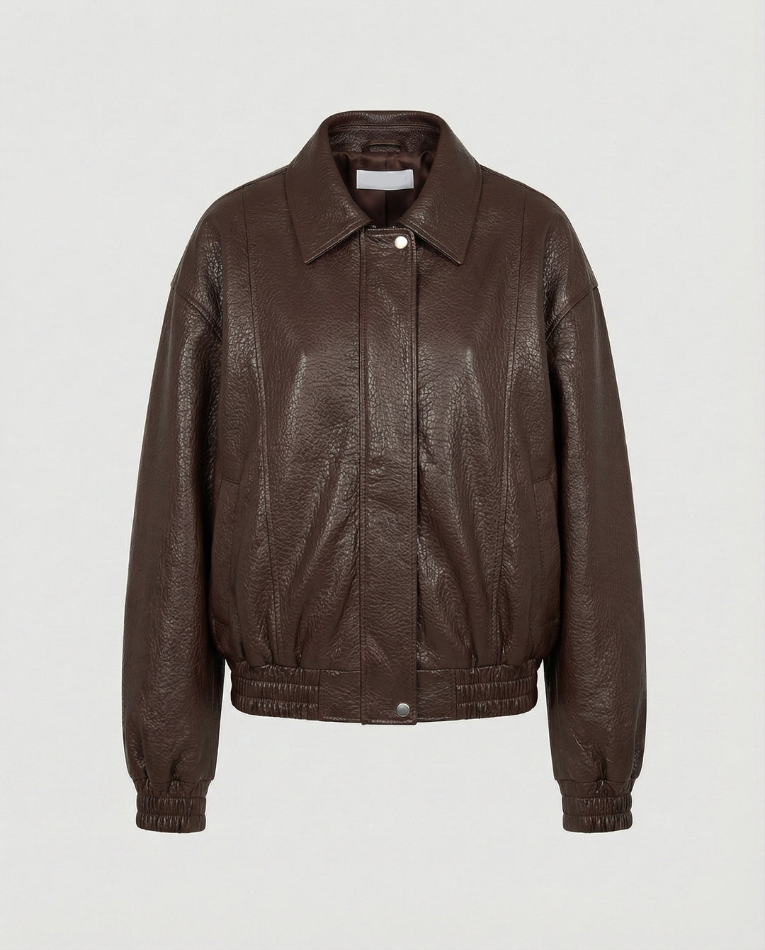 Damen grainierte Nappa-Optik Blousonjacke mit Hemdkragen elastischem Saum und verdeckter Druckknopfleiste R&B