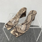 Damen Plateau-Pumps mit Schlangenmuster und transparentem Riemendesign R&B