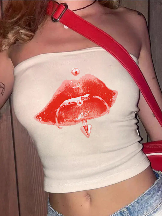 Damen Bandeau-Top mit auffälligem Statement-Aufdruck R&B