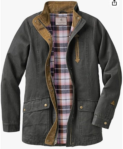 Damen lässige Utility-Jacke mit Karo-Innenfutter R&B