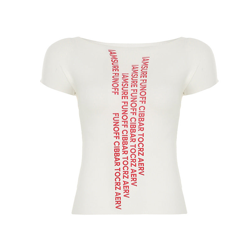 Damen trendiges Kurzarm-Shirt mit auffälligem Schriftzug R&B