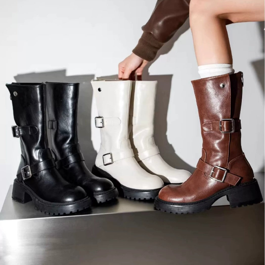 Damen robuste Stiefel mit modischem Schnallen-Design R&B
