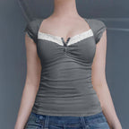 Damen Ripp-Trägershirt mit setzen Spitze R&B