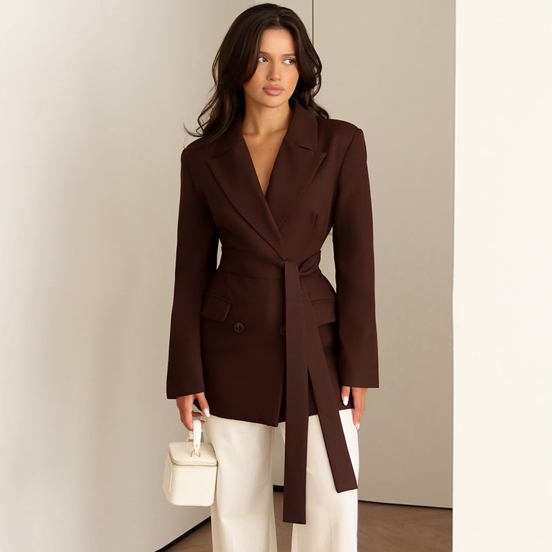 Damen eleganter taillierter Blazer mit Schal R&B