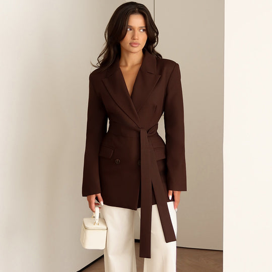 Damen eleganter taillierter Blazer mit Schal R&B