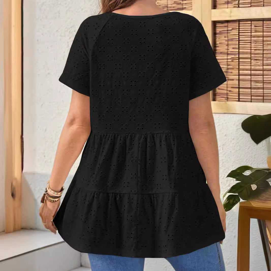 Damen Oberteil mit V-Ausschnitt und Rüschendesign R&B