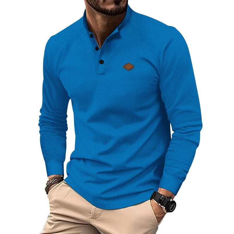 Herren Langarm-Henley-Shirt aus weichem Baumwollmix mit dekorativen Knöpfen R&B