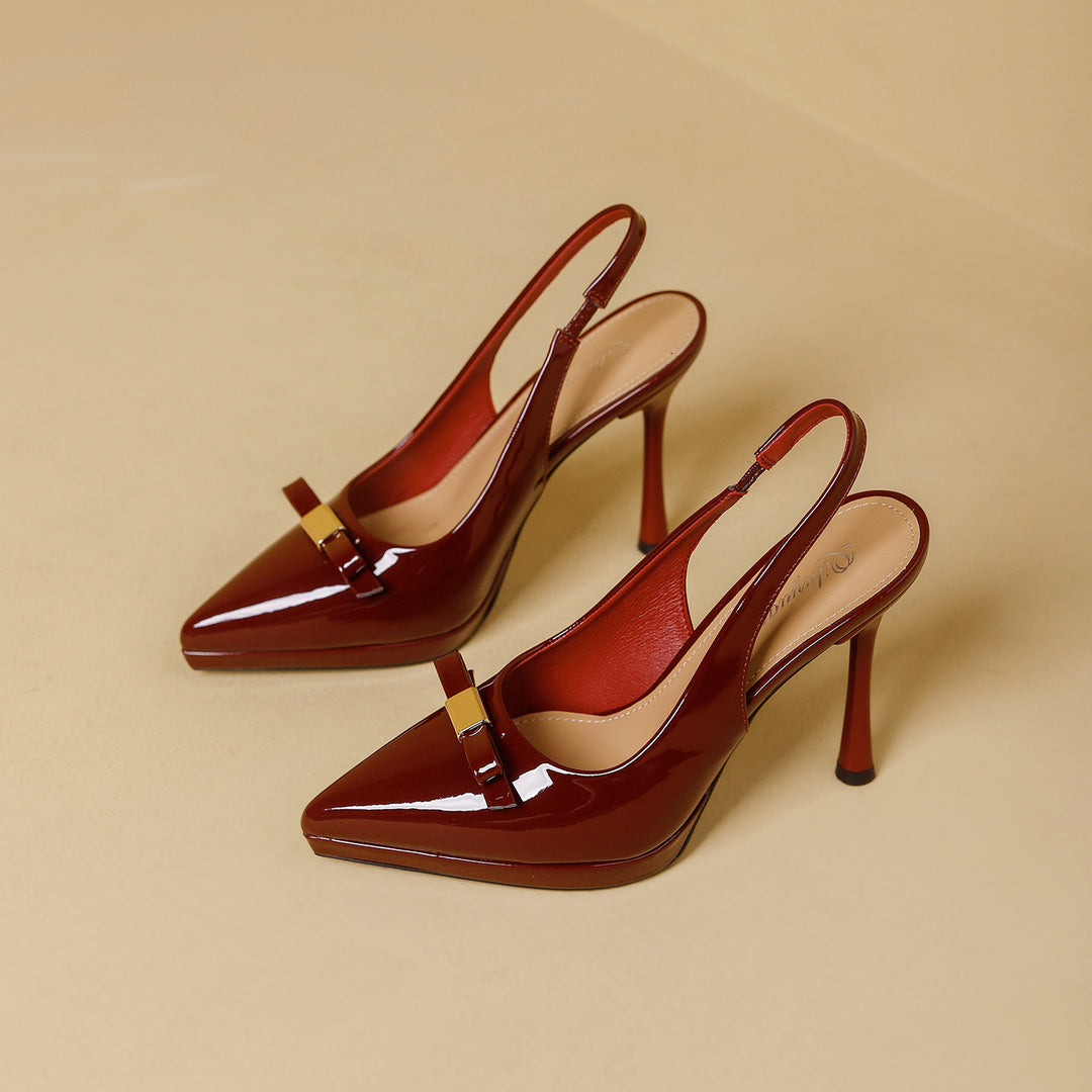 Damen Slingback-High-Heels mit glänzender Oberfläche und eleganter Schnalle R&B