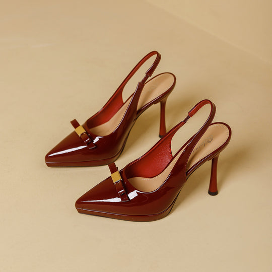 Damen Slingback-High-Heels mit glänzender Oberfläche und eleganter Schnalle R&B