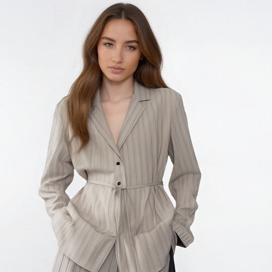 Damen stylisches Blazer-Kurzset mit modischen Streifen R&B