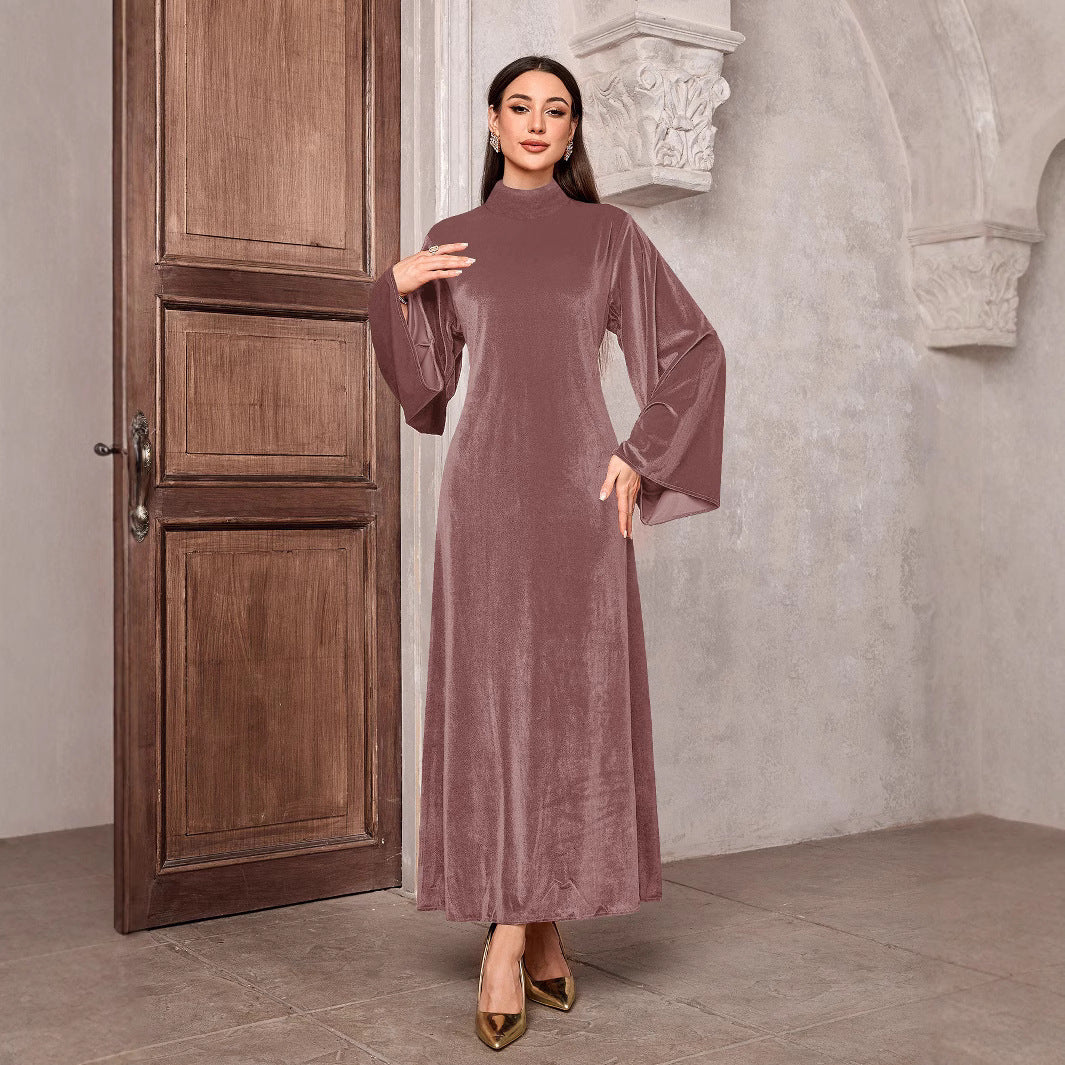 Damen Elegantes Maxikleid mit weitem Kragen und extravaganten Ärmeln R&B