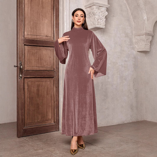 Damen Elegantes Maxikleid mit weitem Kragen und extravaganten Ärmeln R&B