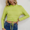Damen cropped Langarmshirt mit Kordelzug und Rippstruktur R&B