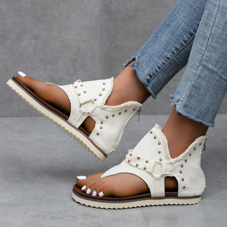 Damen Elegante und komfortable Zehentrenner-Sandalen mit modischen Nieten R&B
