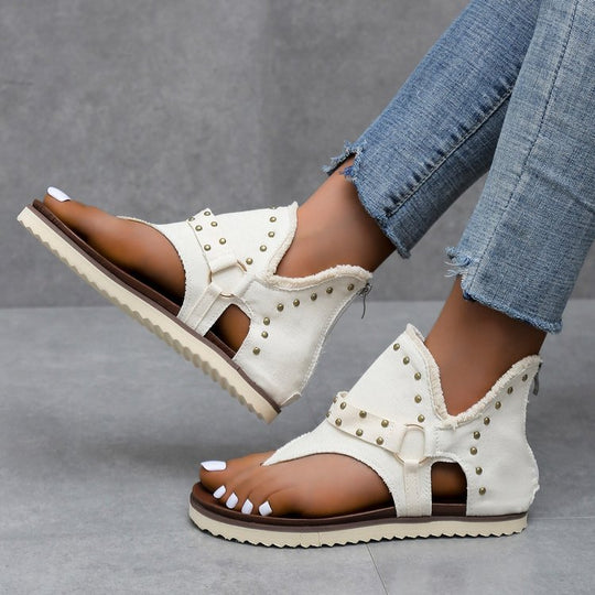 Damen Elegante und komfortable Zehentrenner-Sandalen mit modischen Nieten R&B