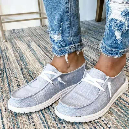 Damen lässige Canvas-Sneaker mit bequemer Sohle und elastischen Schnürsenkeln R&B